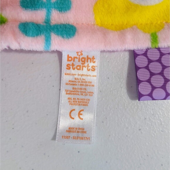 Bright Starts Taggies Security Blanket Baby Lovey Pink Flowers Floral Purple Tag - Picture 4 of 6